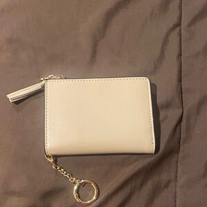 Cream Zip Card Wallet with Gold Chain Keyring